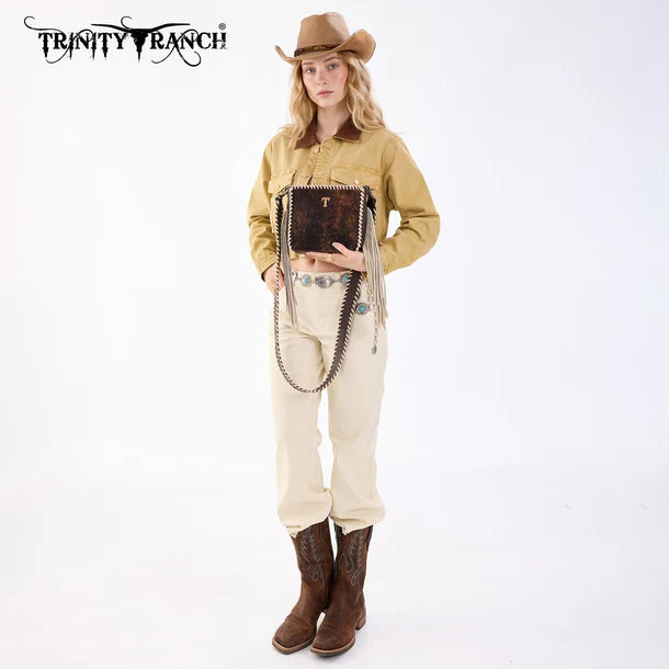 Load image into Gallery viewer, TR207-8360CF - Trinity Ranch Cowhide Fringe Crossbody Bag - Coffee
