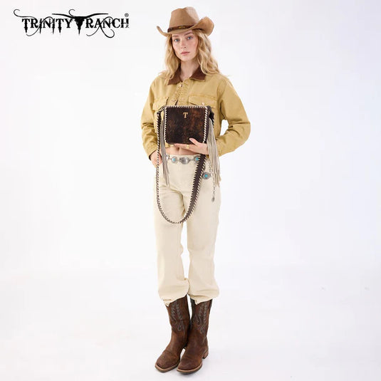 TR207-8360CF - Trinity Ranch Cowhide Fringe Crossbody Bag - Coffee