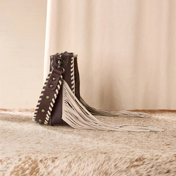 Load image into Gallery viewer, TR207-8360CF - Trinity Ranch Cowhide Fringe Crossbody Bag - Coffee
