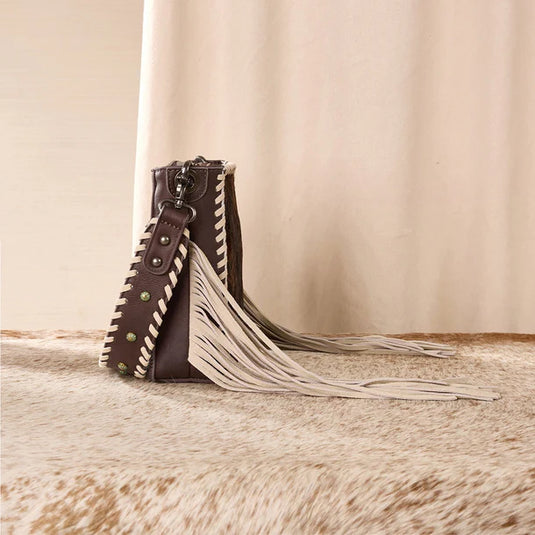 TR207-8360CF - Trinity Ranch Cowhide Fringe Crossbody Bag - Coffee