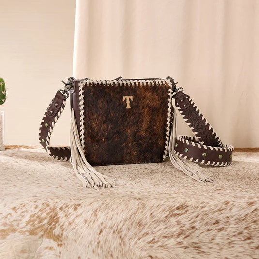 TR207-8360CF - Trinity Ranch Cowhide Fringe Crossbody Bag - Coffee