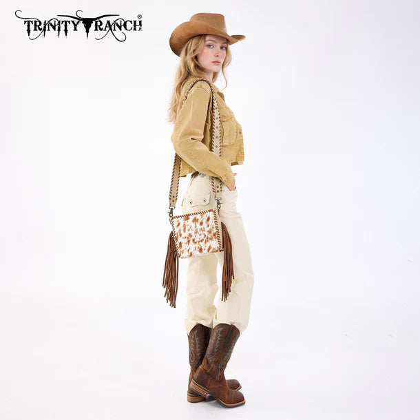Load image into Gallery viewer, TR207-8360TN - Trinity Ranch Cowhide Fringe Crossbody Bag - Tan
