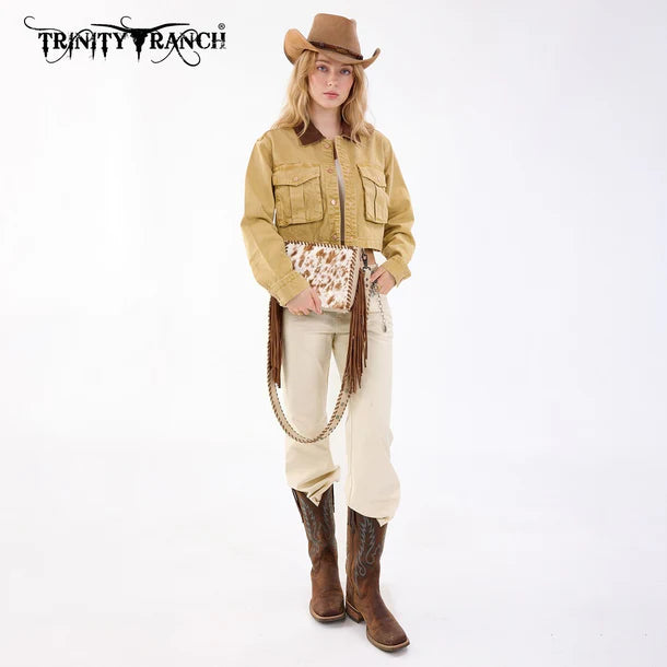 Load image into Gallery viewer, TR207-8360TN - Trinity Ranch Cowhide Fringe Crossbody Bag - Tan
