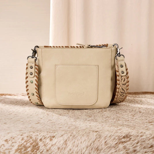 TR207-8360TN - Trinity Ranch Cowhide Fringe Crossbody Bag - Tan