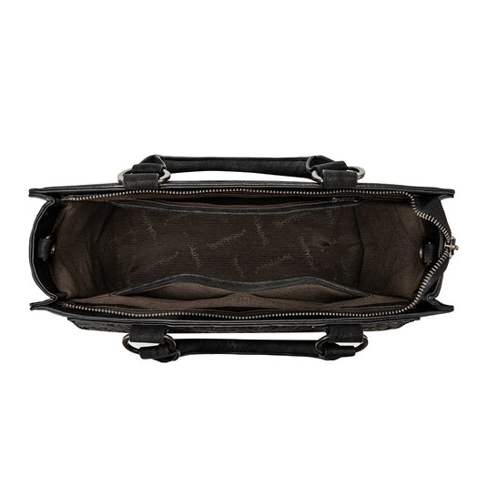 TR208-8317BK - Trinity Ranch Cowhide ＆ Tooled Leather Tote Bag - Black