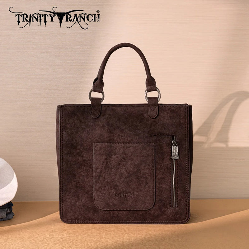 Load image into Gallery viewer, TR208-8317CF - Trinity Ranch Cowhide ＆ Tooled Leather Tote Bag - Coffee
