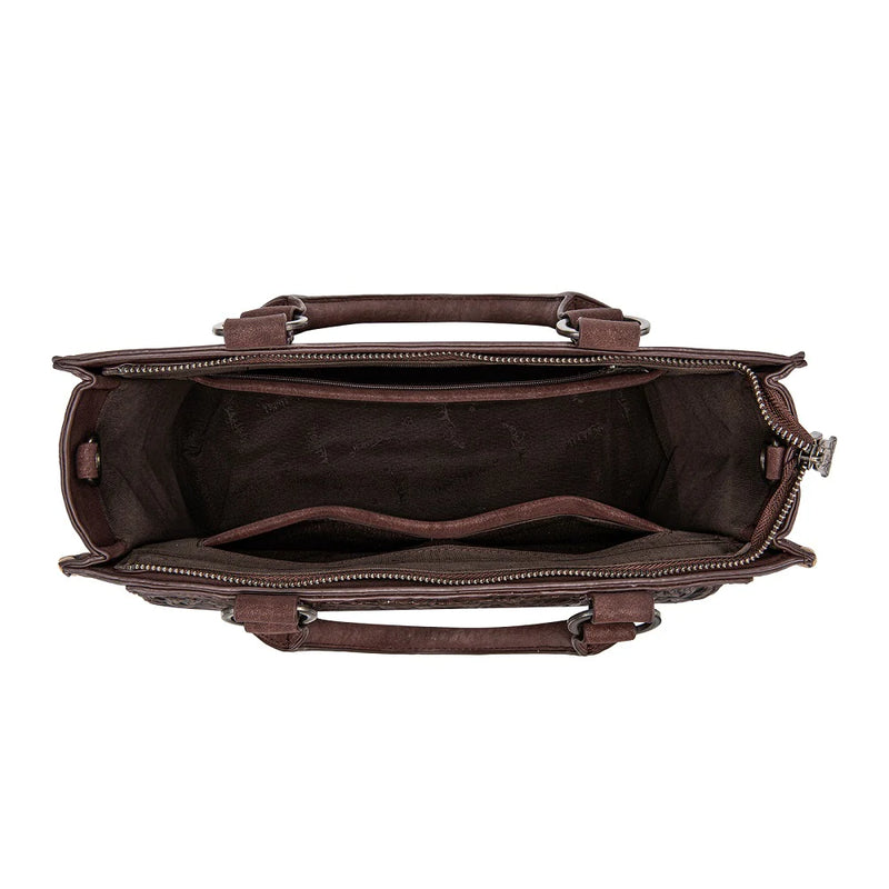 Load image into Gallery viewer, TR208-8317CF - Trinity Ranch Cowhide ＆ Tooled Leather Tote Bag - Coffee

