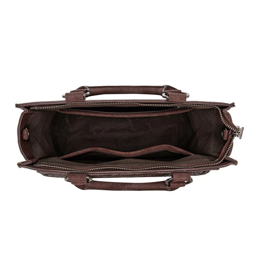 TR208-8317CF - Trinity Ranch Cowhide ＆ Tooled Leather Tote Bag - Coffee