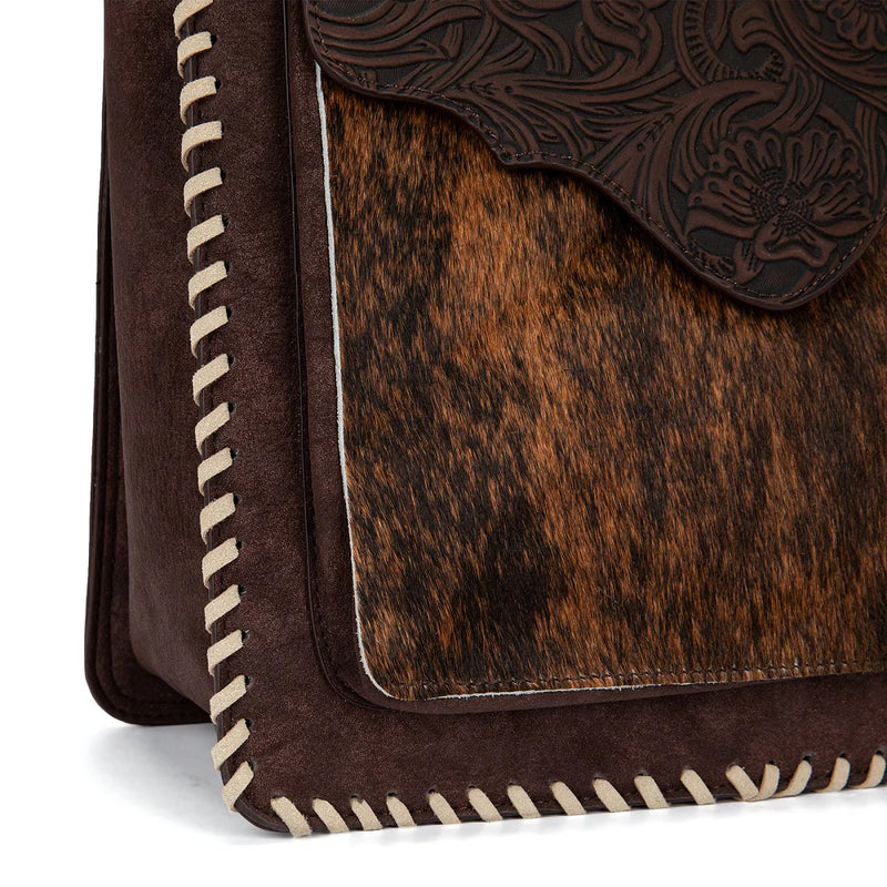 Load image into Gallery viewer, TR208-8317CF - Trinity Ranch Cowhide ＆ Tooled Leather Tote Bag - Coffee
