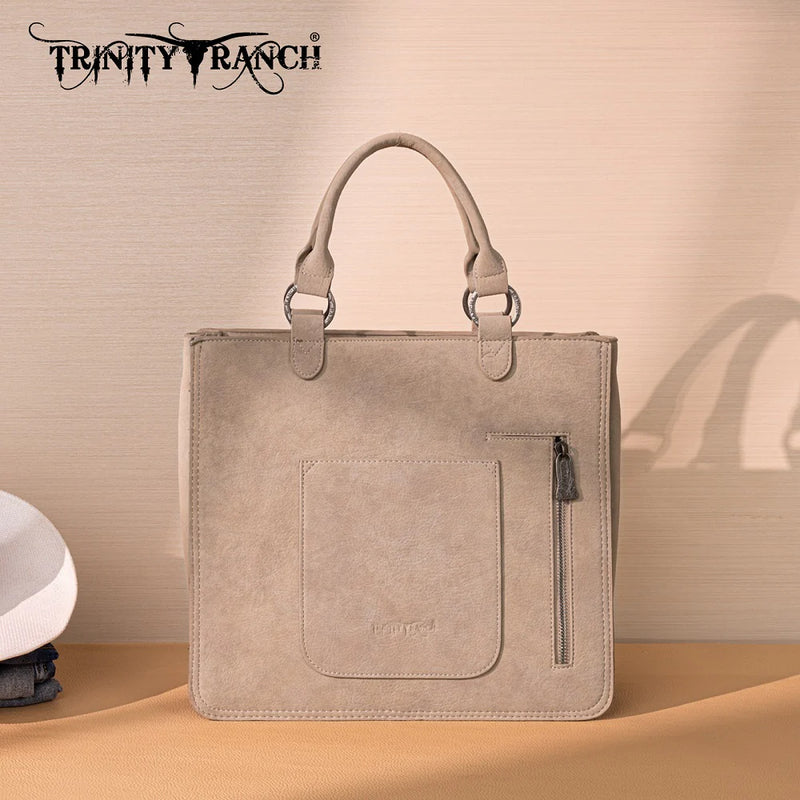 Load image into Gallery viewer, TR208-8317TN - Trinity Ranch Cowhide ＆ Tooled Leather Tote Bag - Tan
