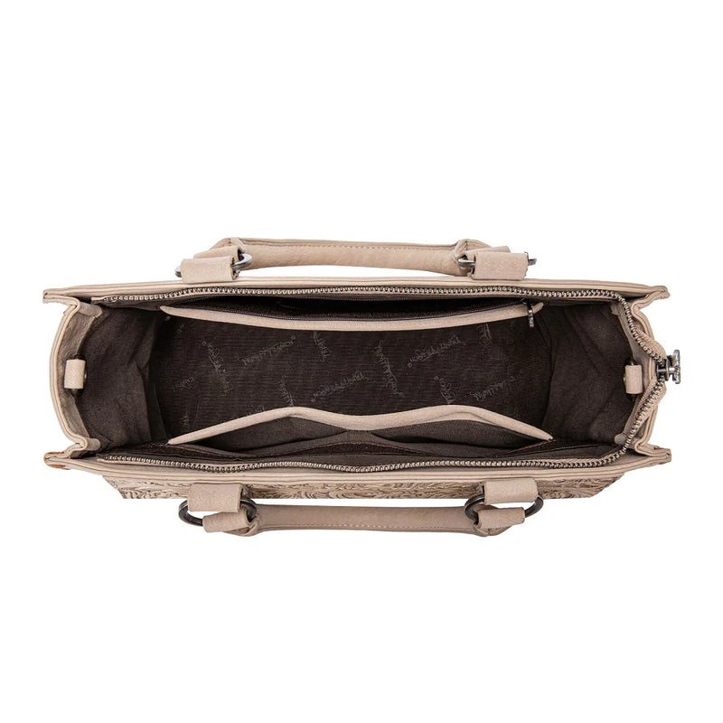 Load image into Gallery viewer, TR208-8317TN - Trinity Ranch Cowhide ＆ Tooled Leather Tote Bag - Tan
