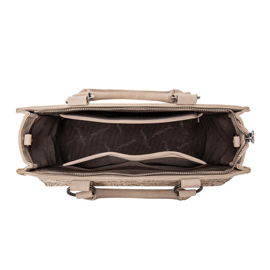 TR208-8317TN - Trinity Ranch Cowhide ＆ Tooled Leather Tote Bag - Tan