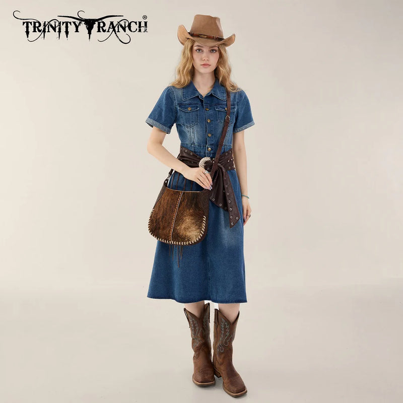 Load image into Gallery viewer, TR208-8360CF - Trinity Ranch Cowhide ＆ Tooled Leather Hobo Crossbody Bag - Coffee
