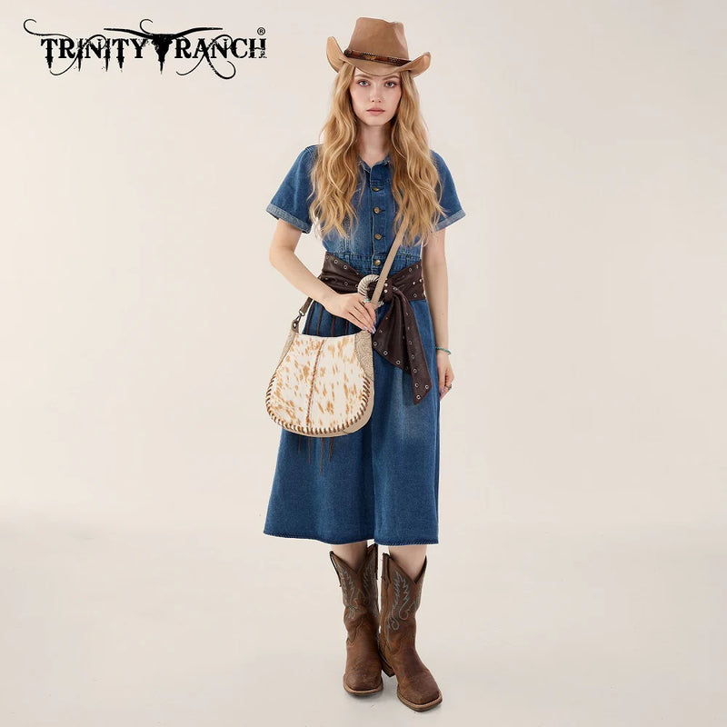 Load image into Gallery viewer, TR208-8360TN - Trinity Ranch Cowhide ＆ Tooled Leather Hobo Crossbody Bag - Tan
