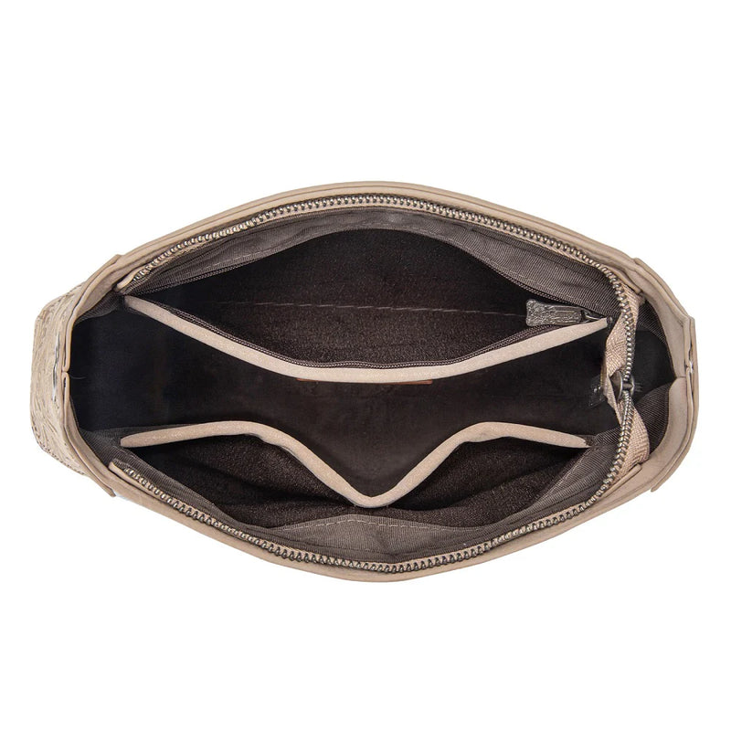 Load image into Gallery viewer, TR208-8360TN - Trinity Ranch Cowhide ＆ Tooled Leather Hobo Crossbody Bag - Tan
