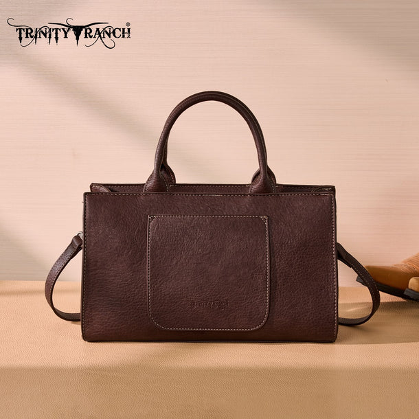 Load image into Gallery viewer, TR214-8802CF - Trinity Ranch Floral Tooled Leather Western Satchel Tote Bag - Coffee
