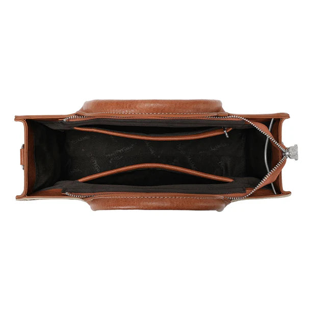 Load image into Gallery viewer, TR214-8802TN - Trinity Ranch Floral Tooled Leather Western Satchel Tote Bag - Tan
