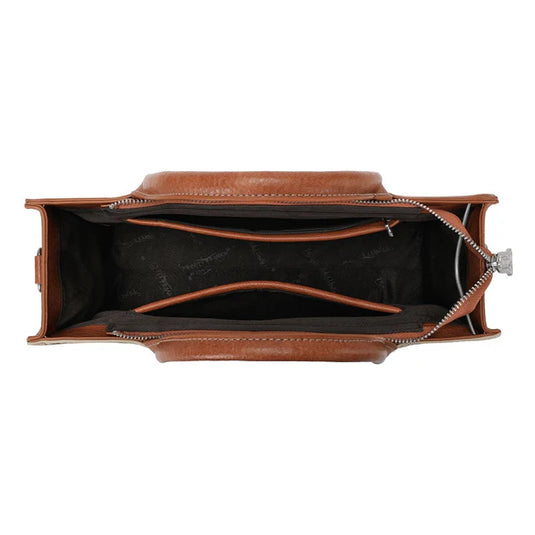 TR214-8802TN - Trinity Ranch Floral Tooled Leather Western Satchel Tote Bag - Tan