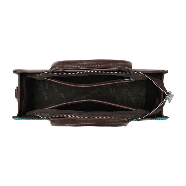 Load image into Gallery viewer, TR214-8802TQ - Trinity Ranch Floral Tooled Leather Western Satchel Tote Bag - Turquoise
