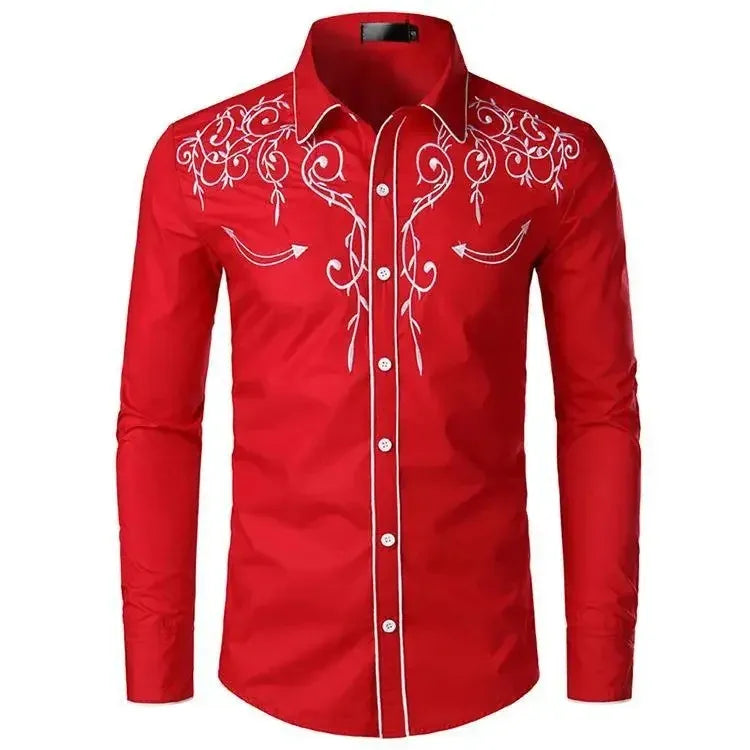Load image into Gallery viewer, NIHMEN 2 - Men&#39;s Red Embroidered Western Shirt
