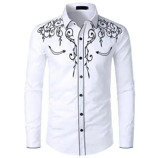 NIHMEN 1 - Men's White Embroidered Western Shirt