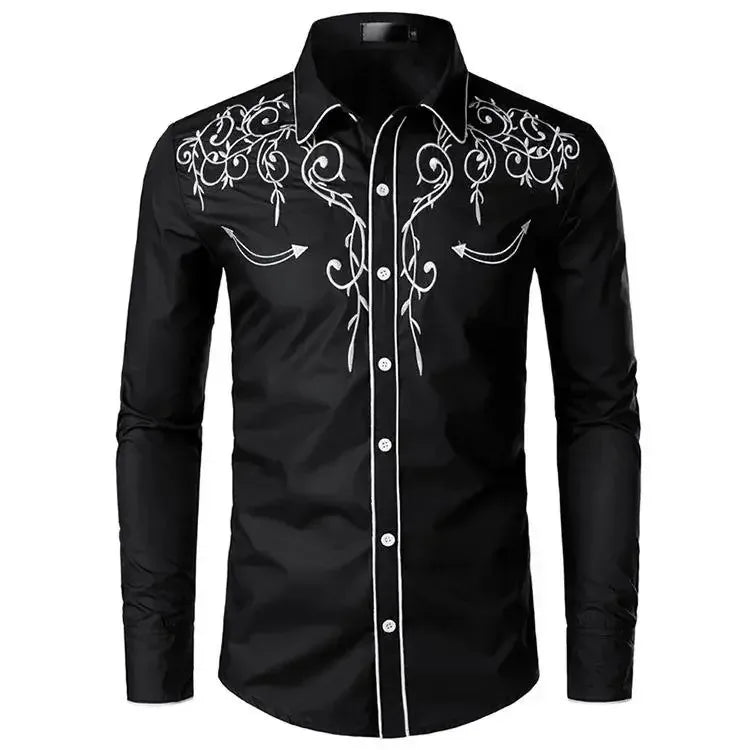 Load image into Gallery viewer, NIHMEN 3 - Men&#39;s Black Embroidered Western Shirt
