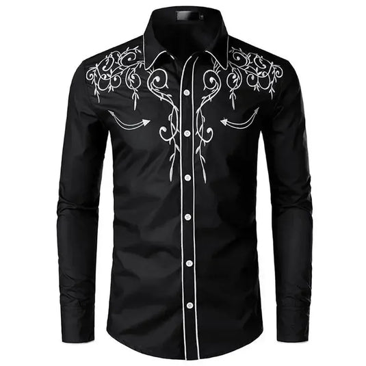 NIHMEN 3 - Men's Black Embroidered Western Shirt