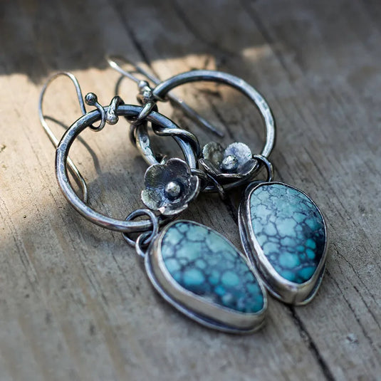 NIHER15 - Flower With Gemstone Drop Earrings