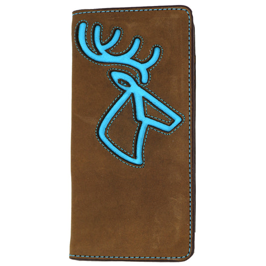 W123 - RockinLeather Rodeo Wallet w/ Blue Deer Silhouette Underlay