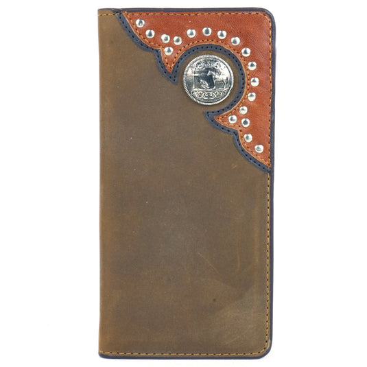 W144 - RockinLeather Rodeo Wallet with Cowboy Prayer Concho & Overlay