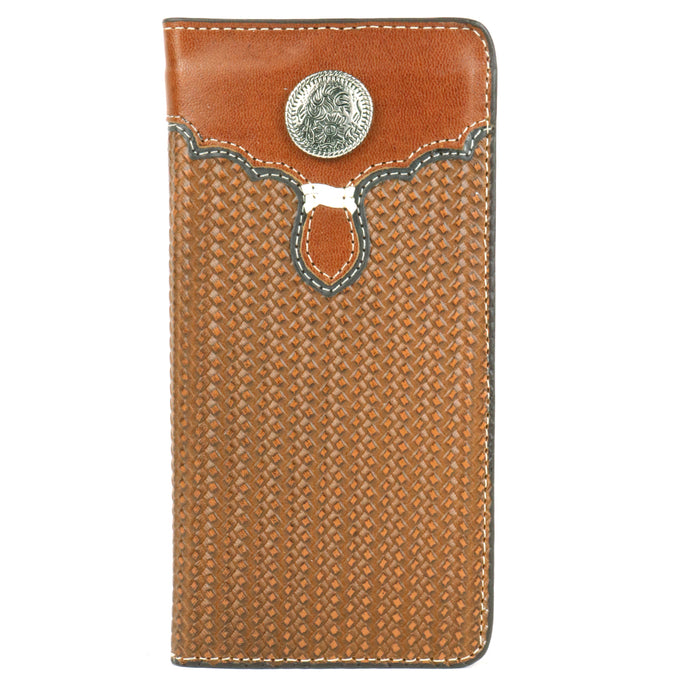 W146 - RockinLeather Basket Weave Rodeo Wallet with Concho & Overlay