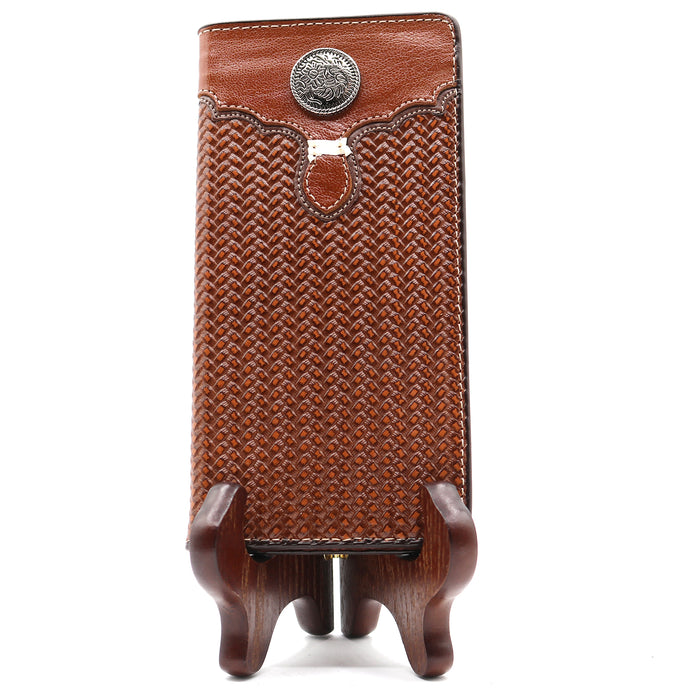 W146 - RockinLeather Basket Weave Rodeo Wallet with Concho & Overlay