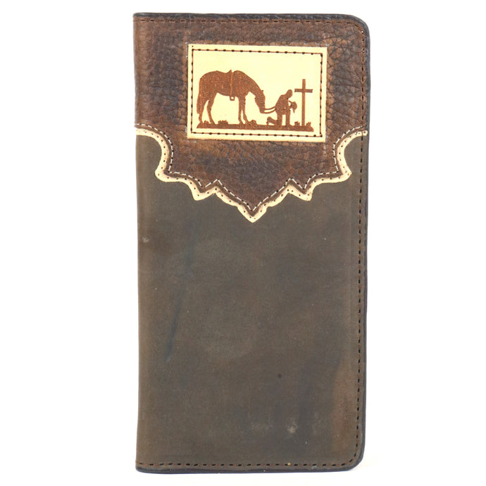W147 - RockinLeather Rodeo Wallet with Cowboy Prayer Leather Patch