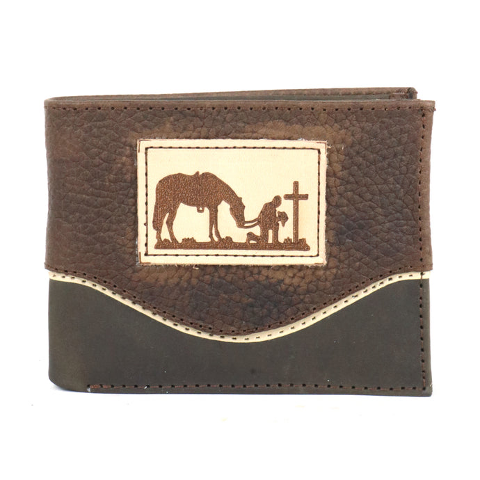 W148 - RockinLeather BiFold Wallet with Cowboy Prayer Leather Patch