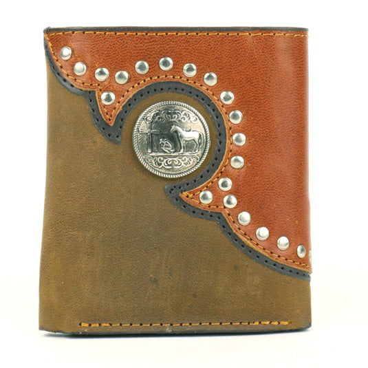 W158 - RockinLeather TriFold Wallet with Cowboy Prayer Concho