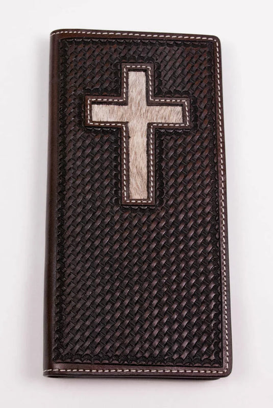 W415 - Basketweave With Inlay Cross Rodeo Wallet