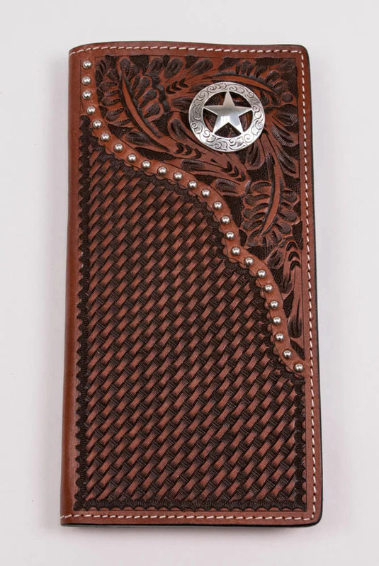 W486 - Floral And Basketweave Saddle Ride Rodeo Wallet