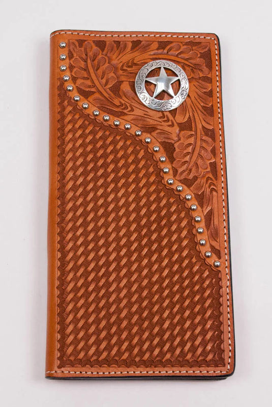W488 - Floral And Basketweave Saddle Ride Rodeo Wallet