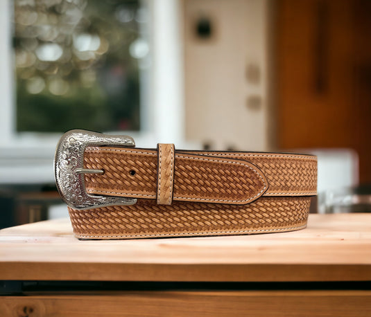 WB662 - Ranger Belt Co. Basketweave Tooled Leather Belt