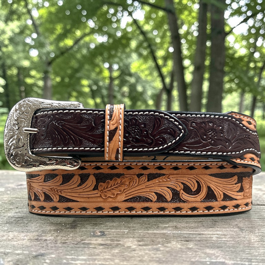 WB912 - Ranger Belt Co. Floral Carved Design Western Belt