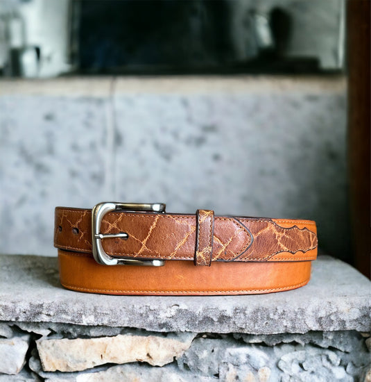 WF62 - Ranger Belt Co. Tan Leather Belt W/Crackled Billet