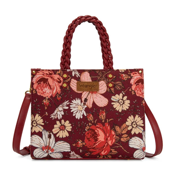 Load image into Gallery viewer, WG-HB-438-8120-BDY - Wrangler Floral Print Braided Tote Bag - Burgundy
