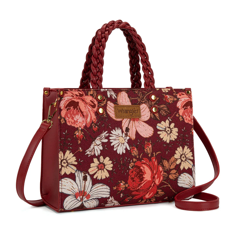 Load image into Gallery viewer, WG-HB-438-8120-BDY - Wrangler Floral Print Braided Tote Bag - Burgundy

