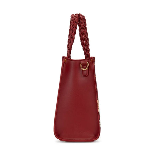 WG-HB-438-8120-BDY - Wrangler Floral Print Braided Tote Bag - Burgundy
