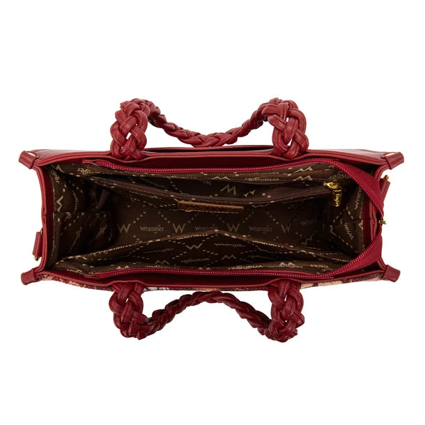 Load image into Gallery viewer, WG-HB-438-8120-BDY - Wrangler Floral Print Braided Tote Bag - Burgundy
