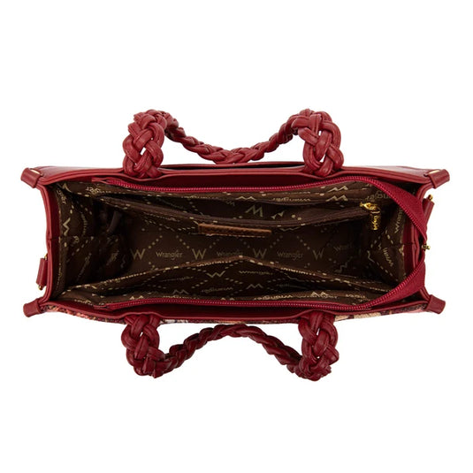 WG-HB-438-8120-BDY - Wrangler Floral Print Braided Tote Bag - Burgundy