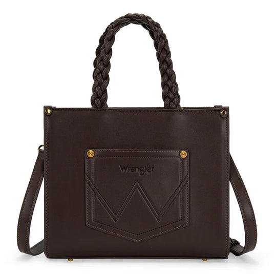 WG-HB-438-8120-CF - Wrangler Floral Print Braided Tote Bag - Coffee