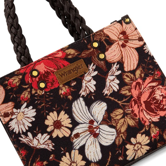WG-HB-438-8120-CF - Wrangler Floral Print Braided Tote Bag - Coffee