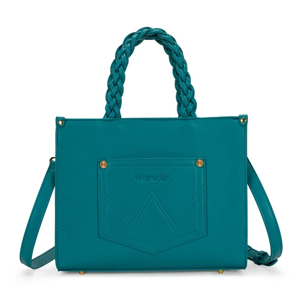 Load image into Gallery viewer, WG-HB-438-8120-TQ - Wrangler Floral Print Braided Tote Bag - Turquoise
