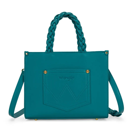 WG-HB-438-8120-TQ - Wrangler Floral Print Braided Tote Bag - Turquoise